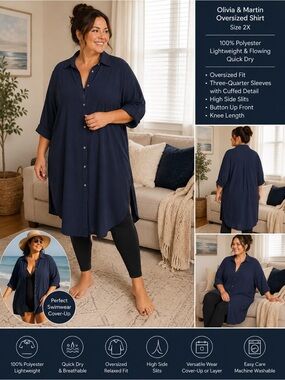 Navy Oversized Button-Down Shirt